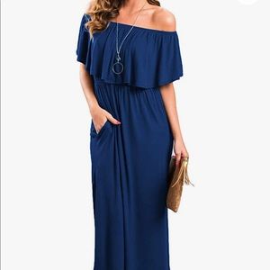 Off shoulder navy blue dress